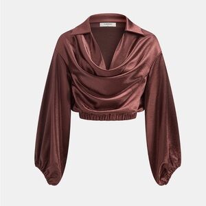 Commense burgundy Satin Cowl Neck Blouse